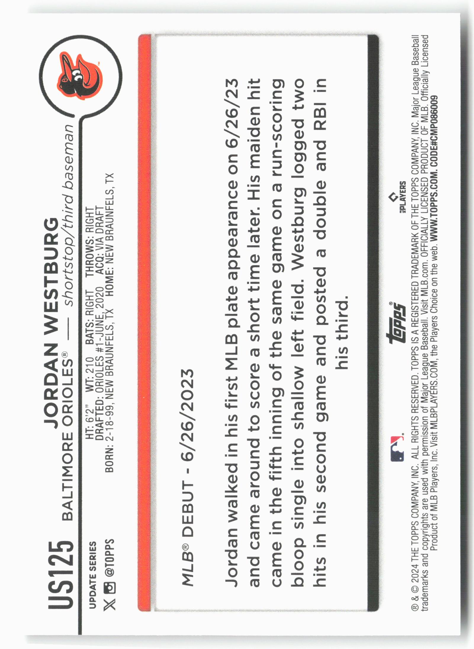 2024 Topps Update #US125 Jordan Westburg