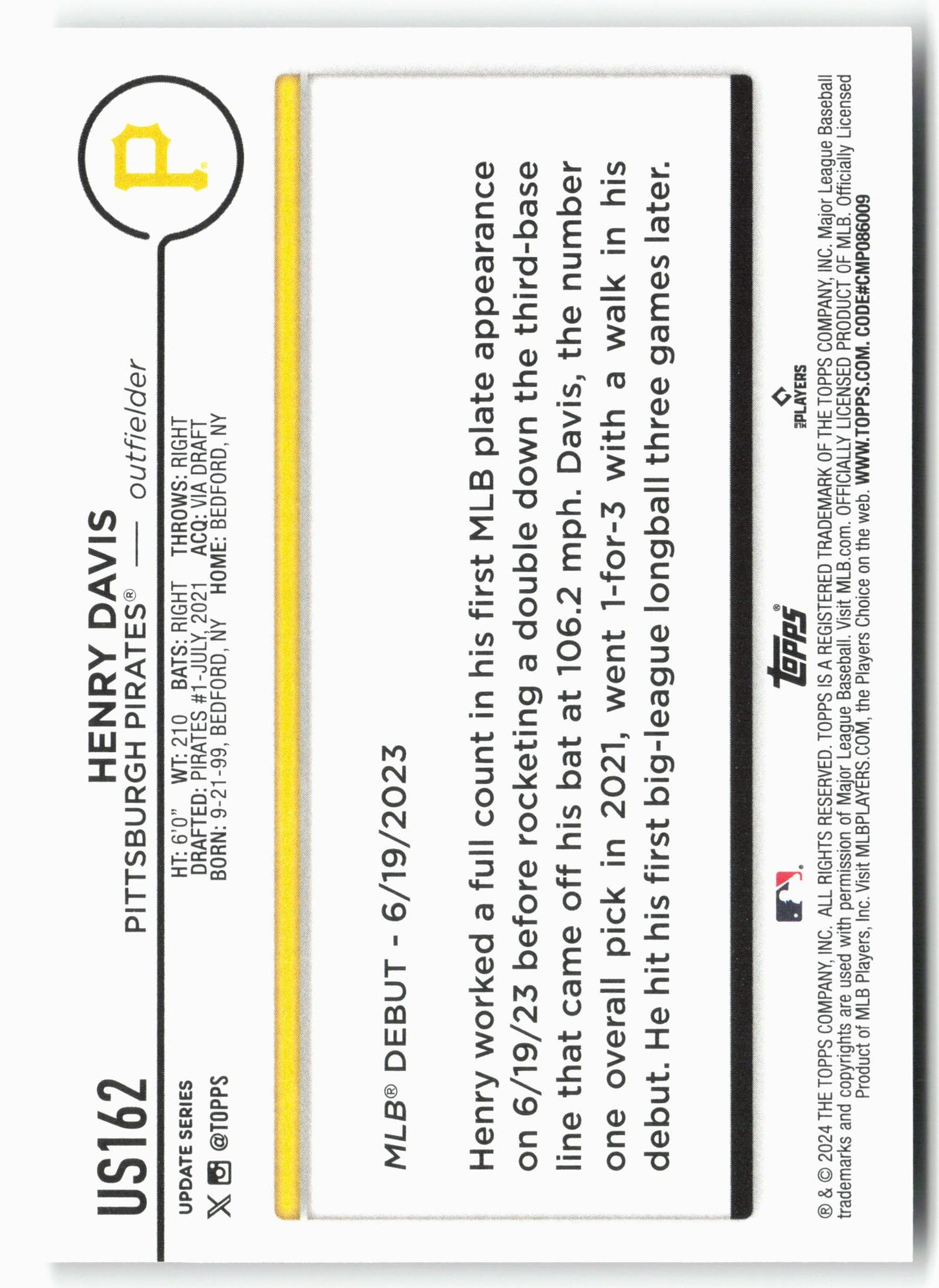 2024 Topps Update #US162 Henry Davis