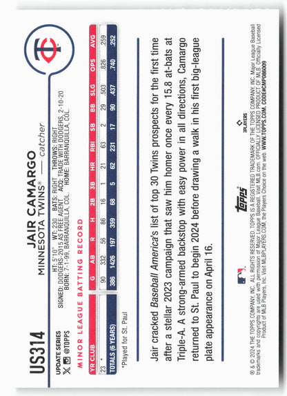 2024 Topps Update #US314 Jair Camargo