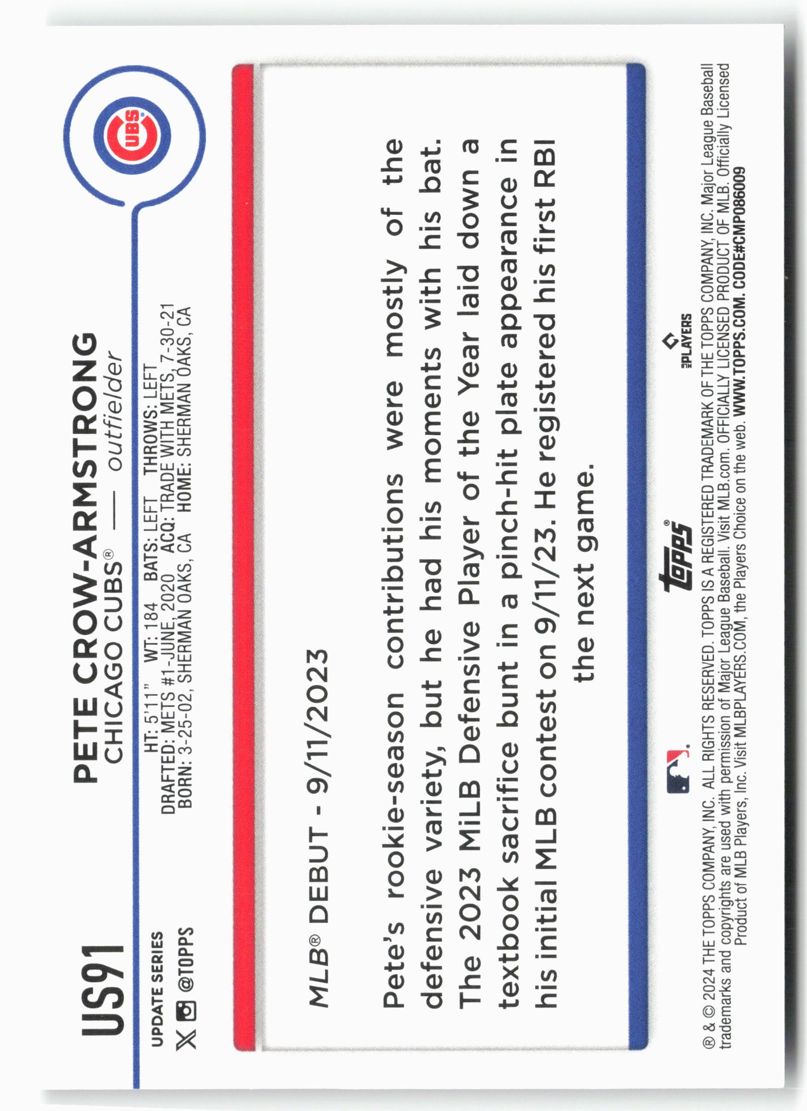 2024 Topps Update #US91 Pete Crow-Armstrong