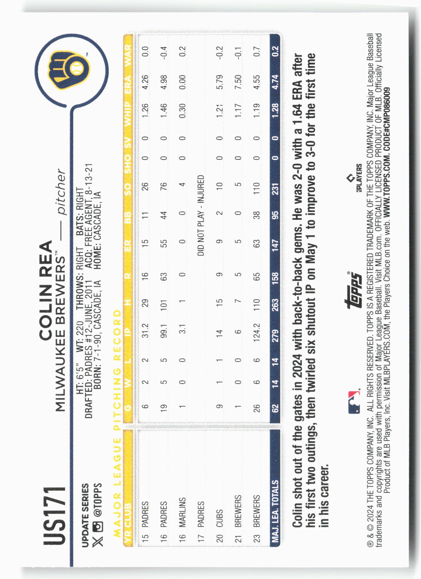 2024 Topps Update #US171 Colin Rea