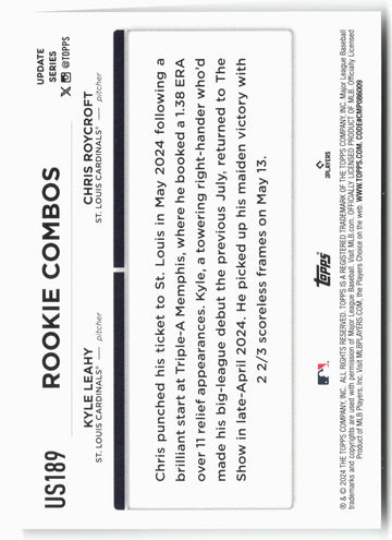 
2024 Topps Update #US189 Kyle Leahy / Chris Roycroft RCOM, RC
