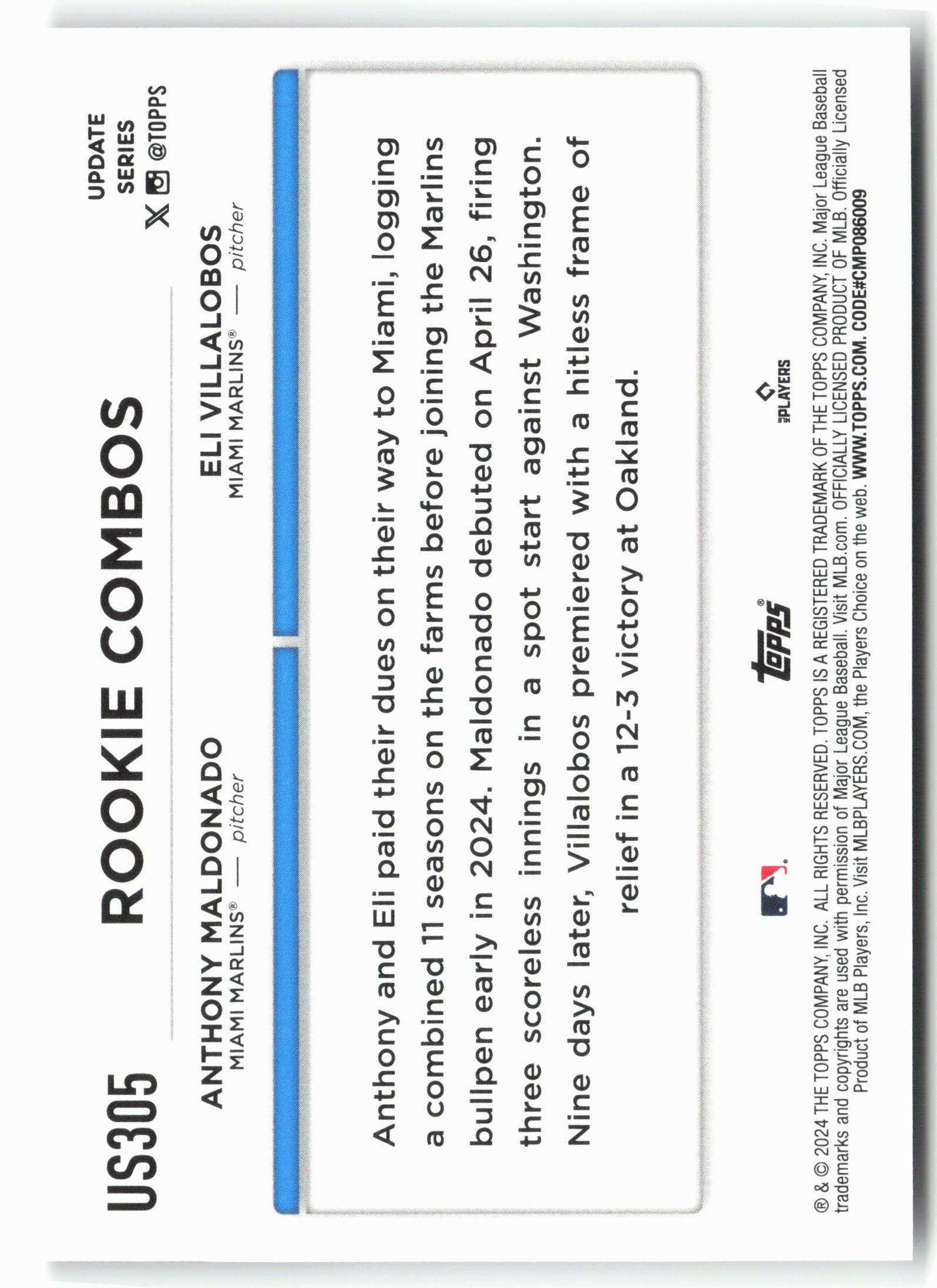 2024 Topps Update #US305 Eli Villalobos / Anthony Maldonado RCOM, RC