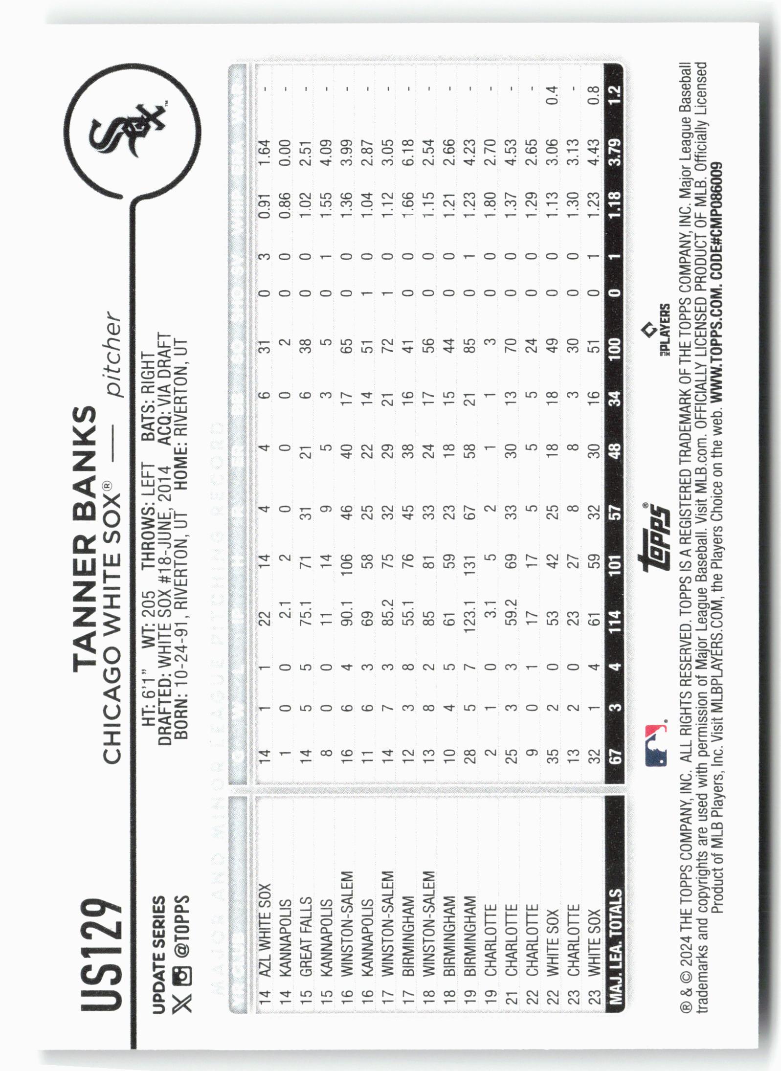 2024 Topps Update #US129 Tanner Banks