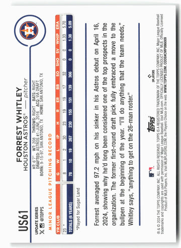 
2024 Topps Update #US61 Forrest Whitley