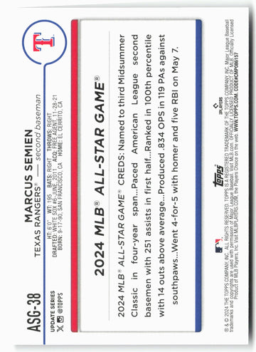 
2024 Topps Update #ASG-38 Marcus Semien 2024 All-Star Game