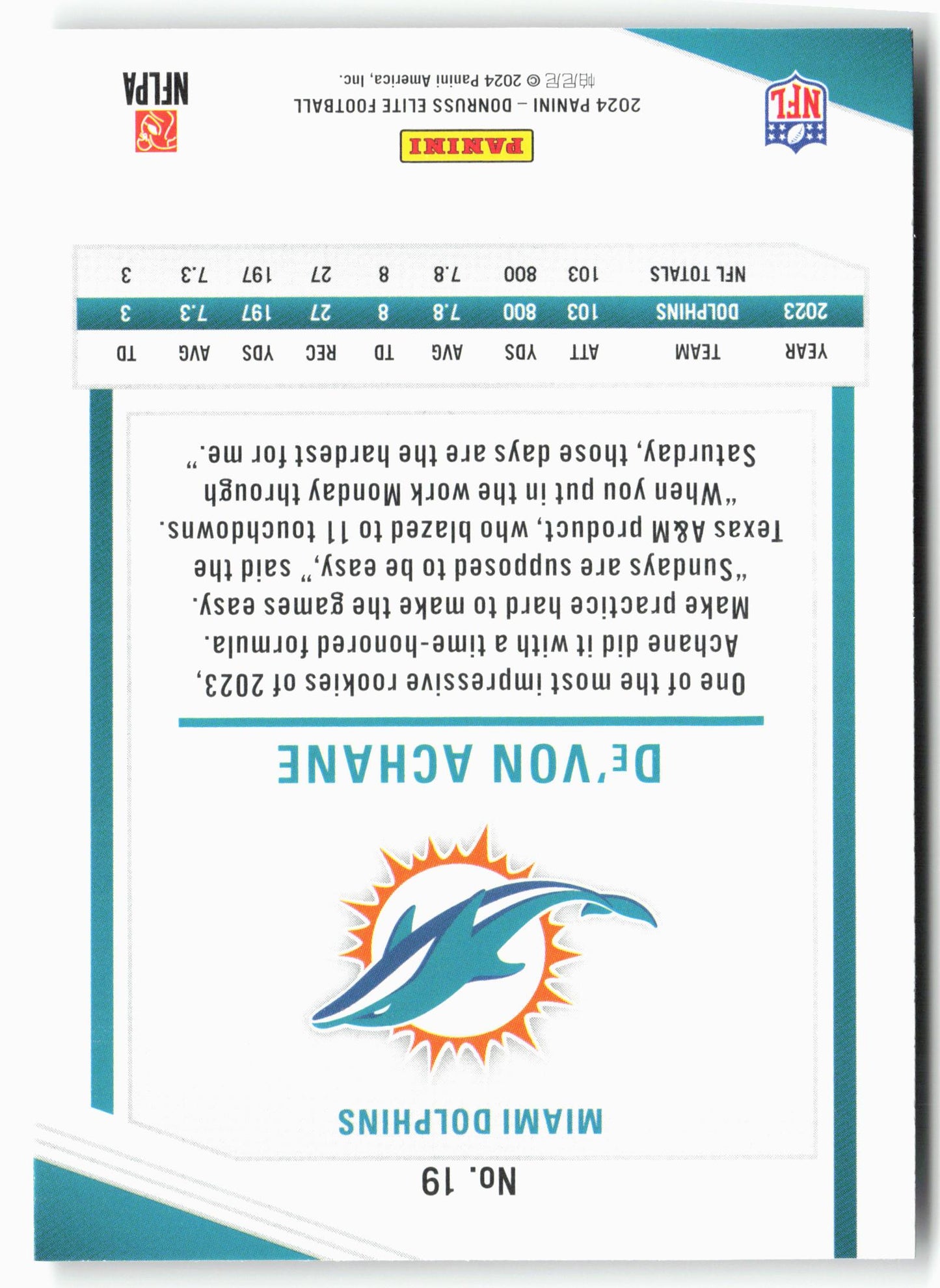 2024 Donruss Elite #19 De'Von Achane