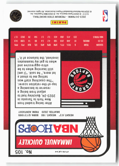 2023-24 Panini Premium Stock #105 Immanuel Quickley Seismic Prizm