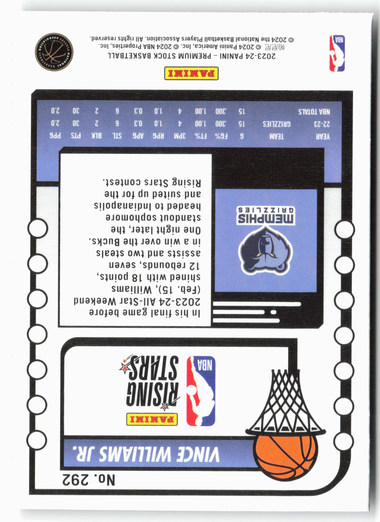 2023-24 Panini Premium Stock #292 Vince Williams Jr.