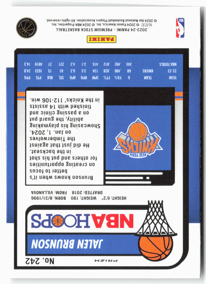 2023-24 Panini Premium Stock #242 Jalen Brunson Silver Prizm