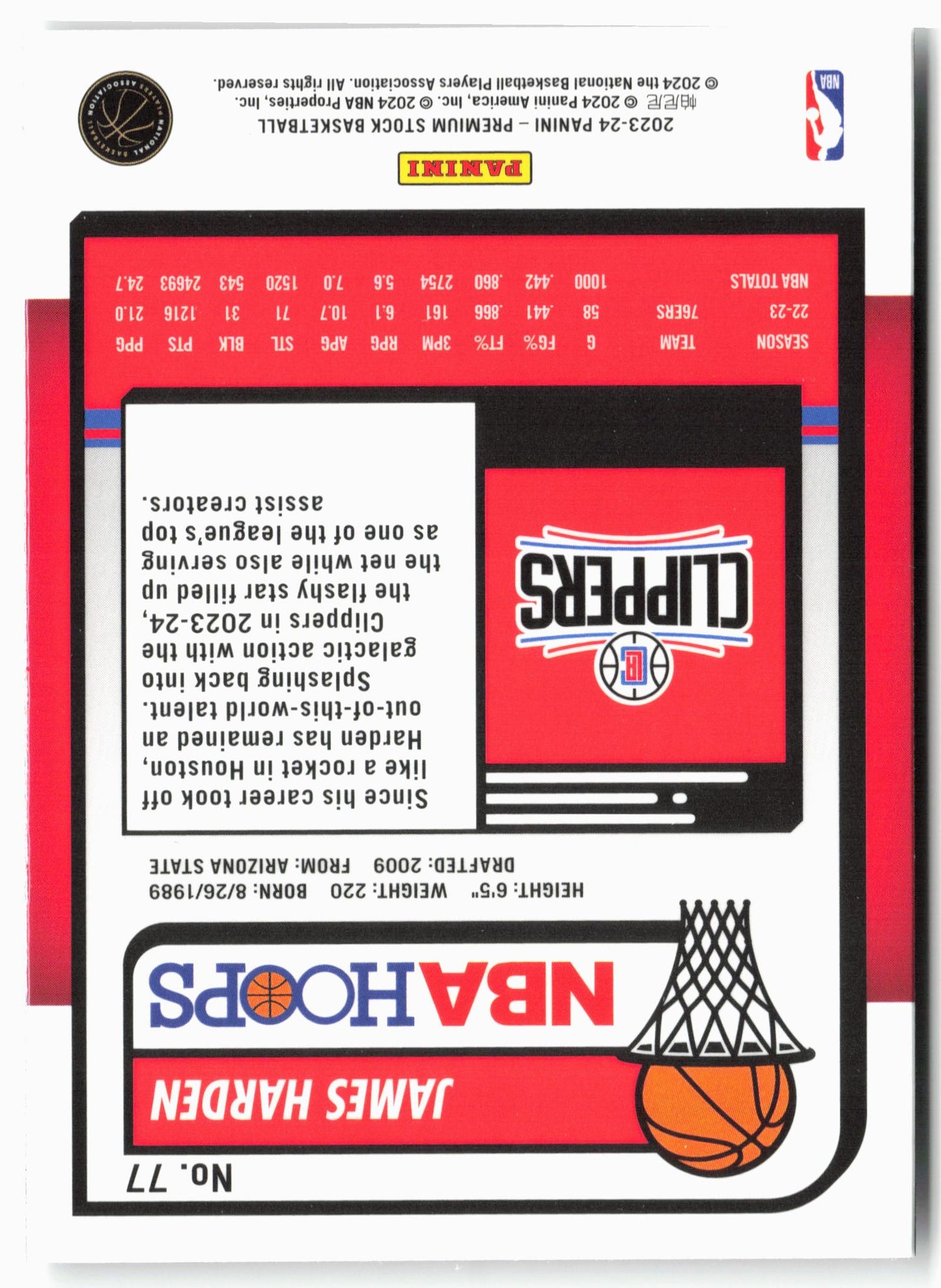 2023-24 Panini Premium Stock #77 James Harden