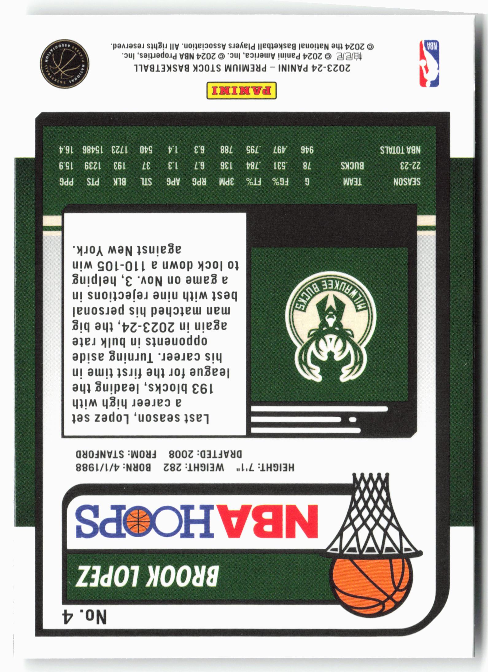 2023-24 Panini Premium Stock #4 Brook Lopez