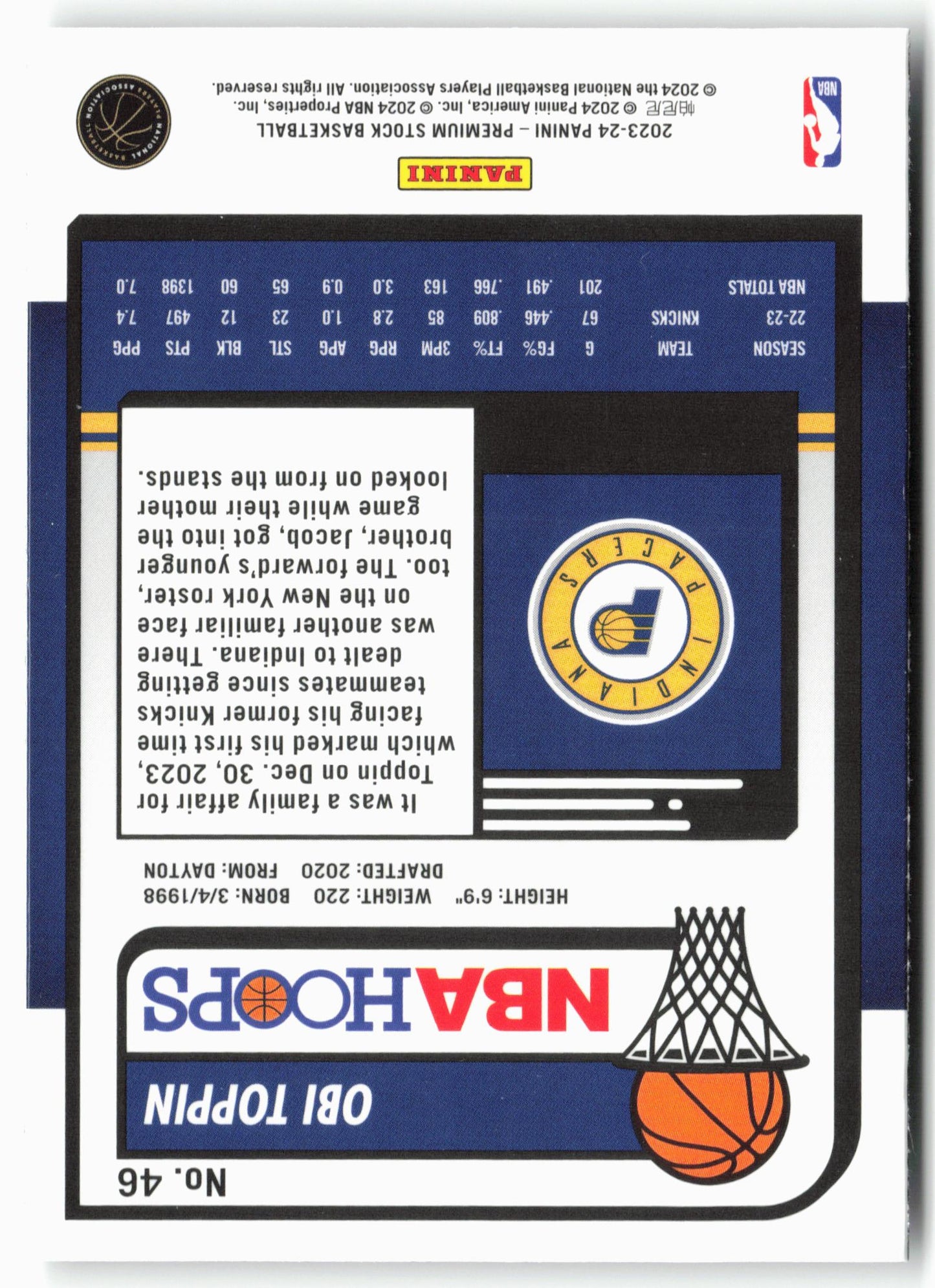 2023-24 Panini Premium Stock #46 Obi Toppin