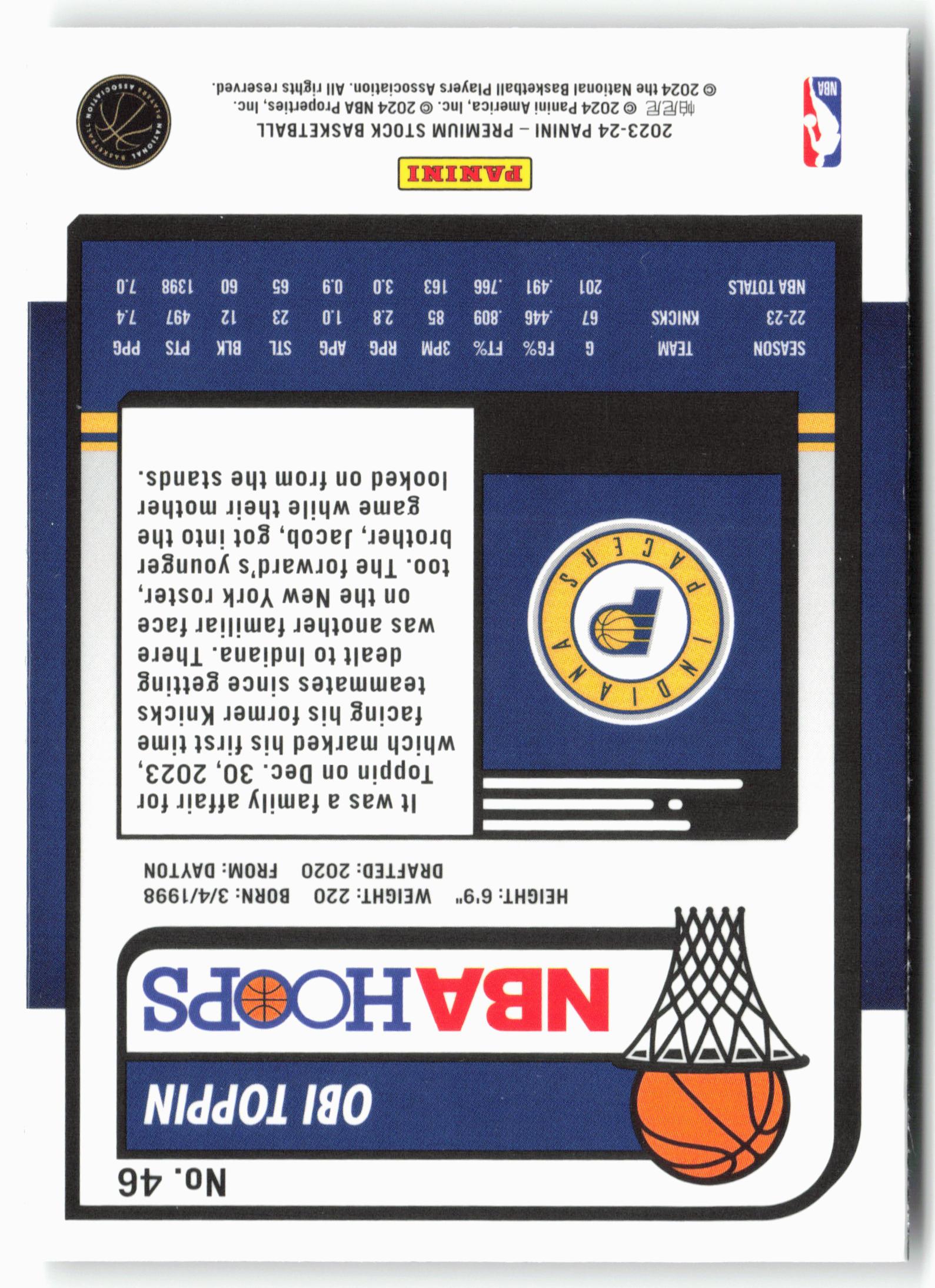 2023-24 Panini Premium Stock #46 Obi Toppin