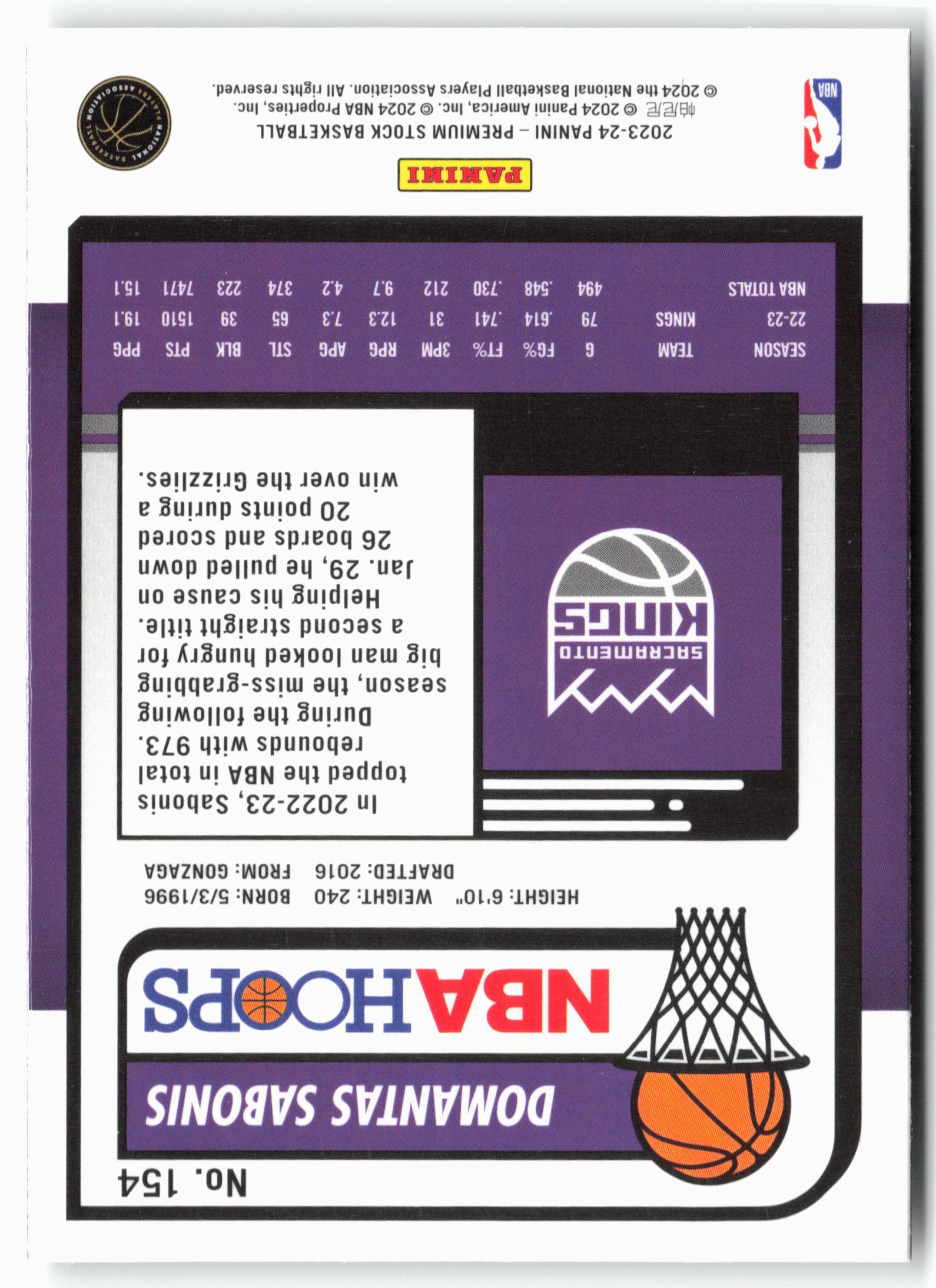 2023-24 Panini Premium Stock #154 Domantas Sabonis