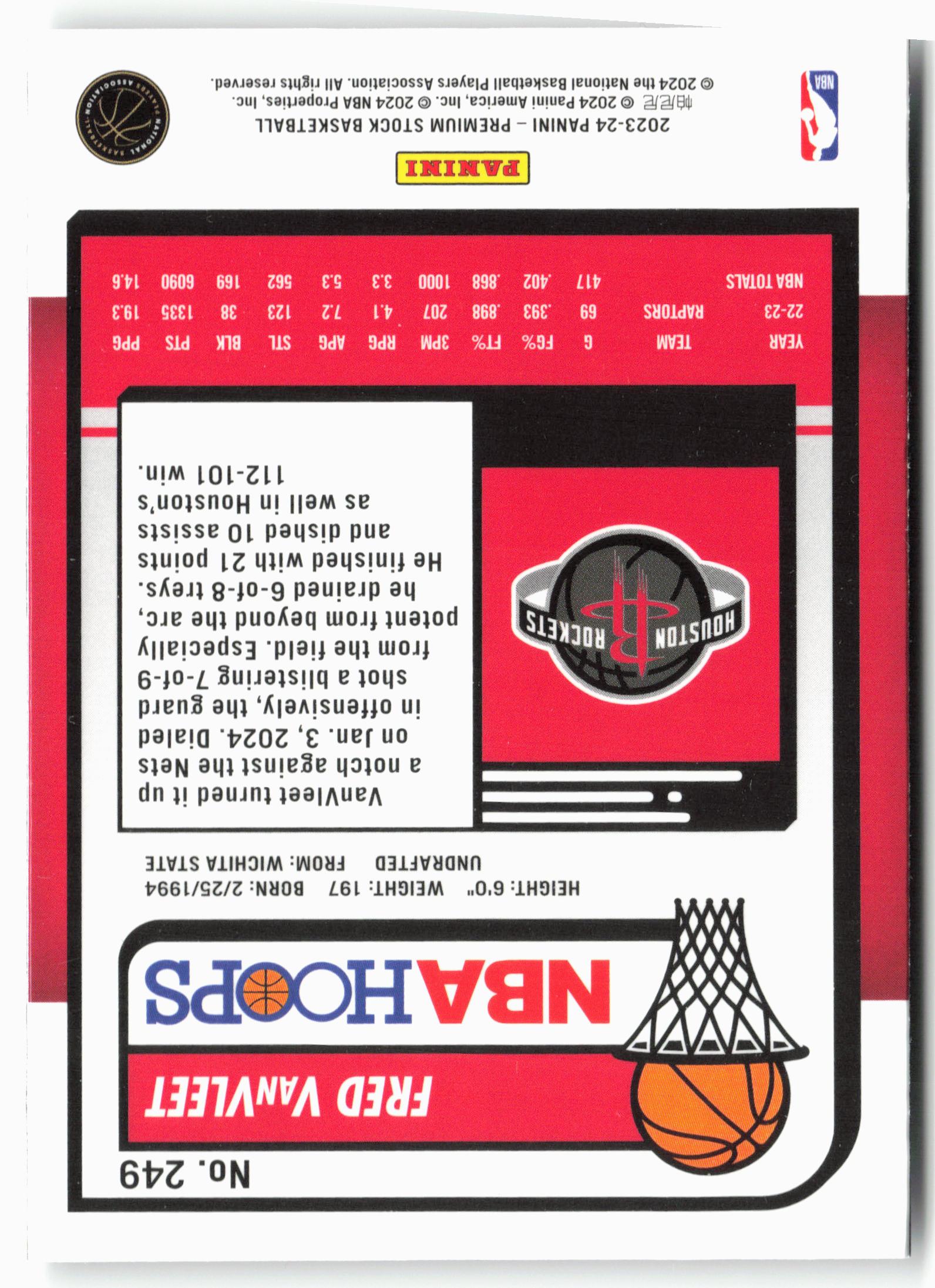 2023-24 Panini Premium Stock #249 Fred VanVleet