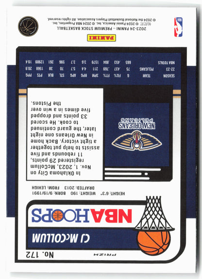 2023-24 Panini Premium Stock #172 CJ McCollum Ice Prizm