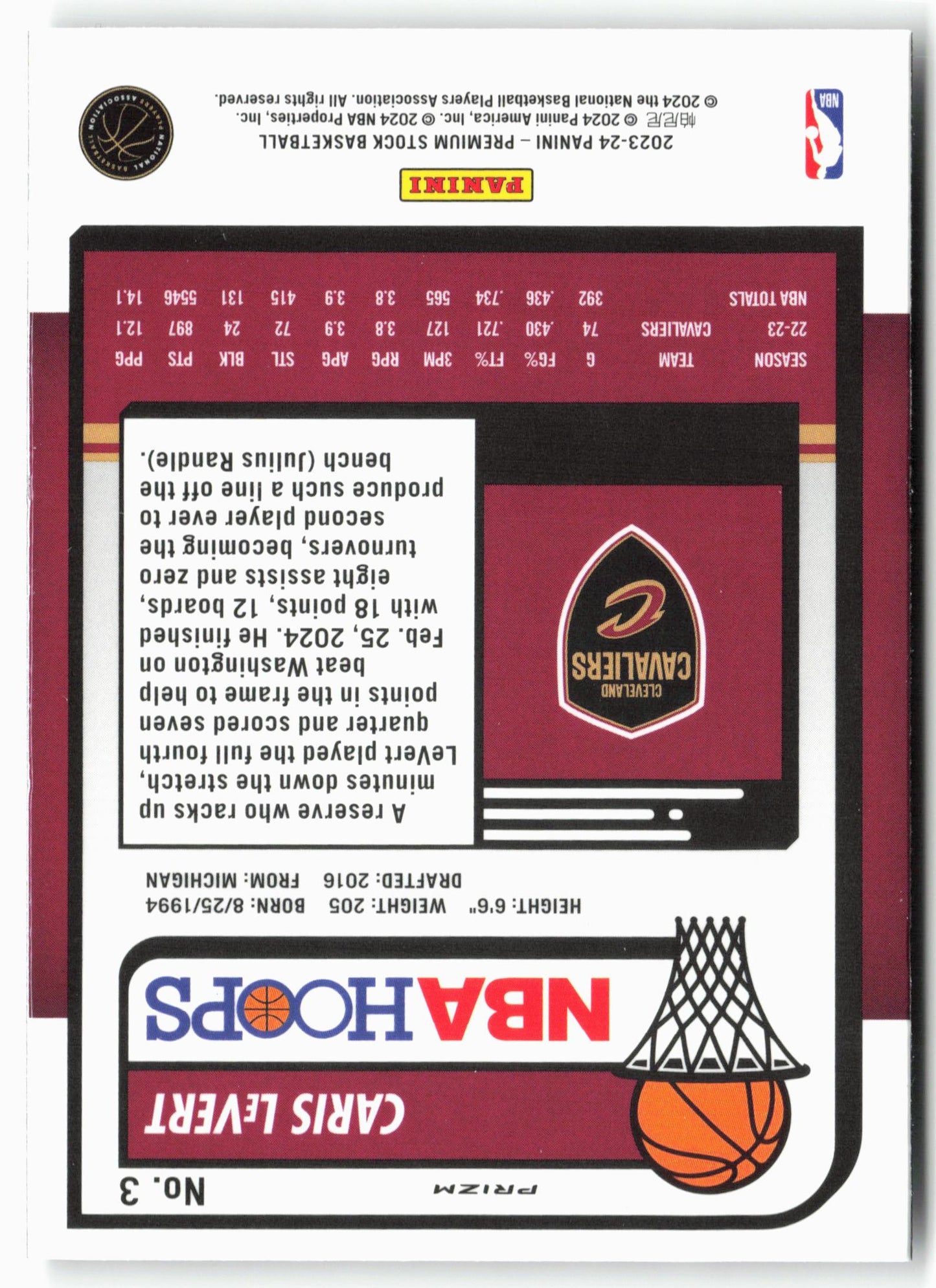 2023-24 Panini Premium Stock #3 Caris LeVert Ice Prizm