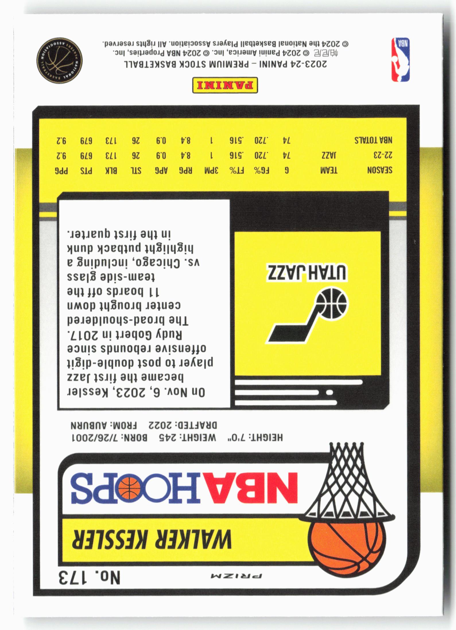 2023-24 Panini Premium Stock #173 Walker Kessler Silver Prizm