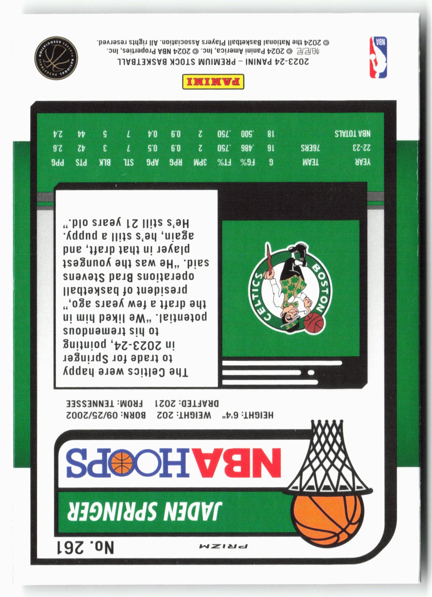 2023-24 Panini Premium Stock #261 Jaden Springer Ice Prizm