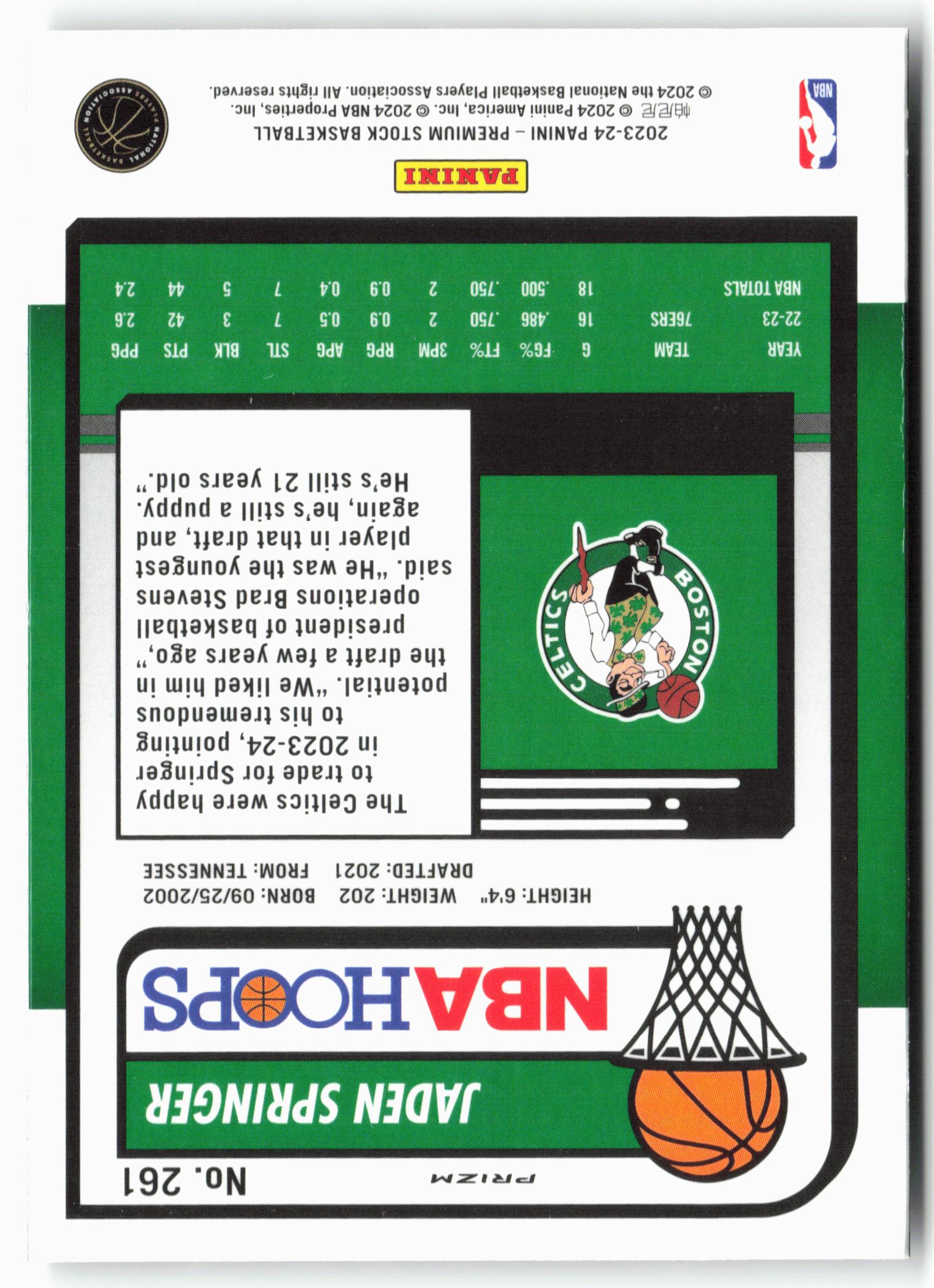 2023-24 Panini Premium Stock #261 Jaden Springer Ice Prizm