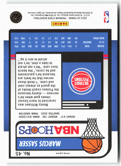 2023-24 Panini Premium Stock #45 Marcus Sasser Ice Prizm