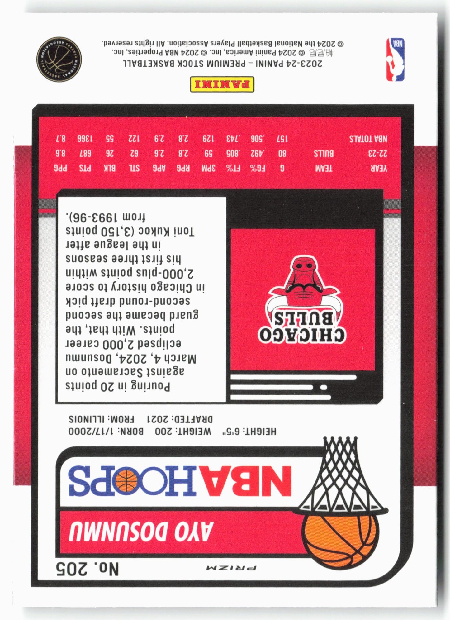 2023-24 Panini Premium Stock #205 Ayo Dosunmu Ice Prizm