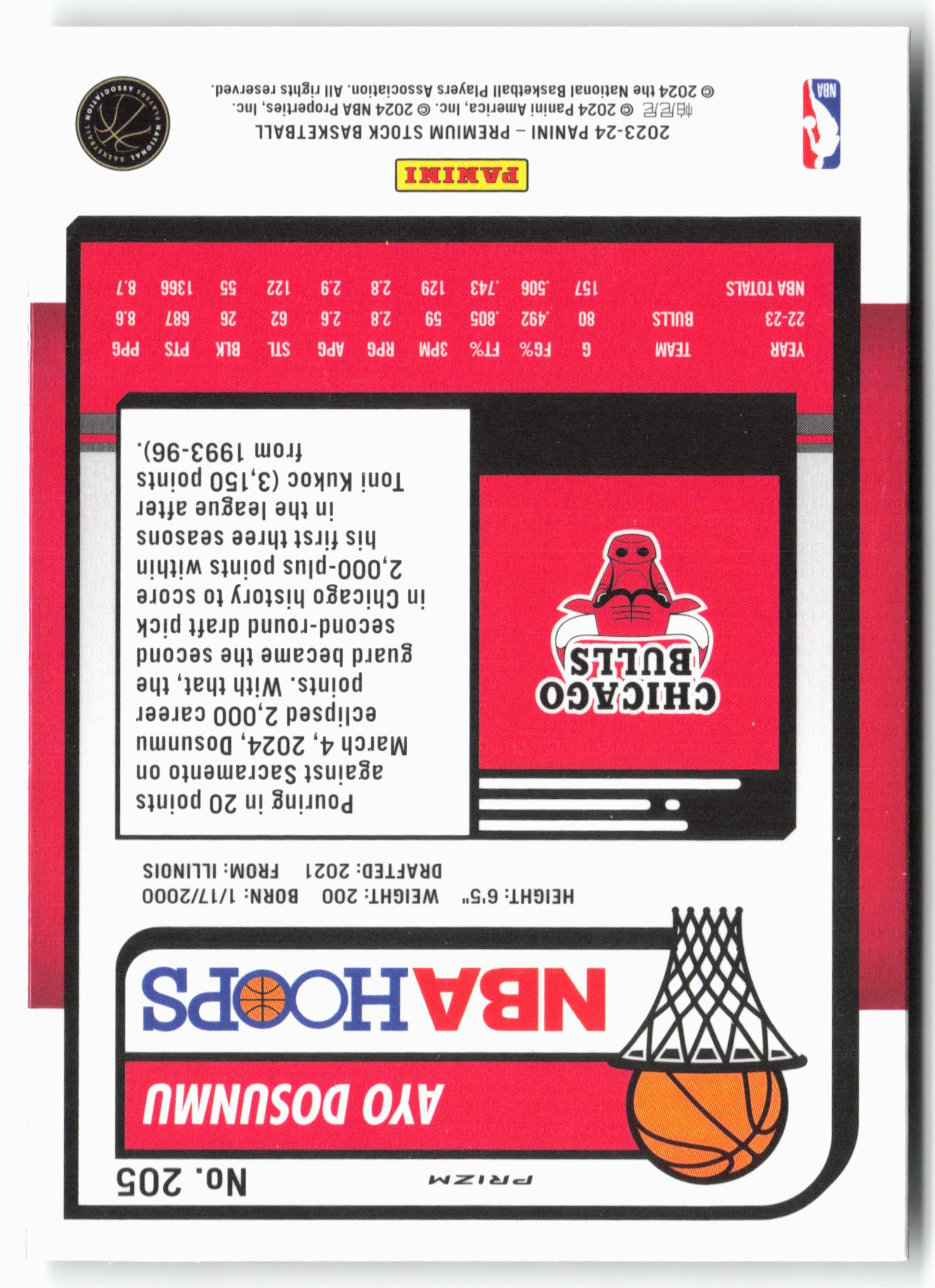 2023-24 Panini Premium Stock #205 Ayo Dosunmu Ice Prizm