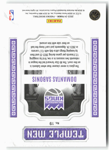 
2023-24 Panini Phoenix #19 Domantas Sabonis Temple Men