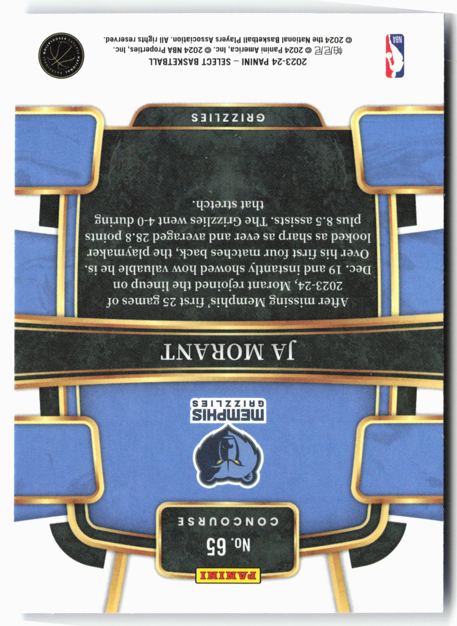 2023-24 Panini Select #65 Ja Morant Blue (Retail Base)