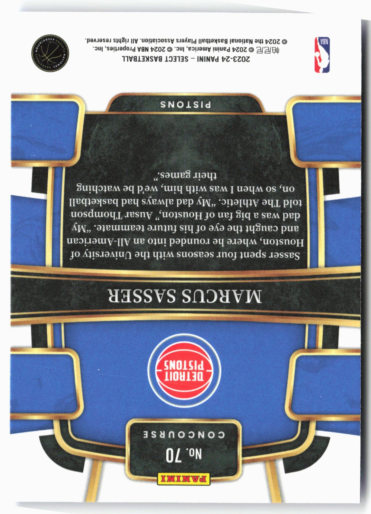 2023-24 Panini Select #70 Marcus Sasser Blue (Retail Base)