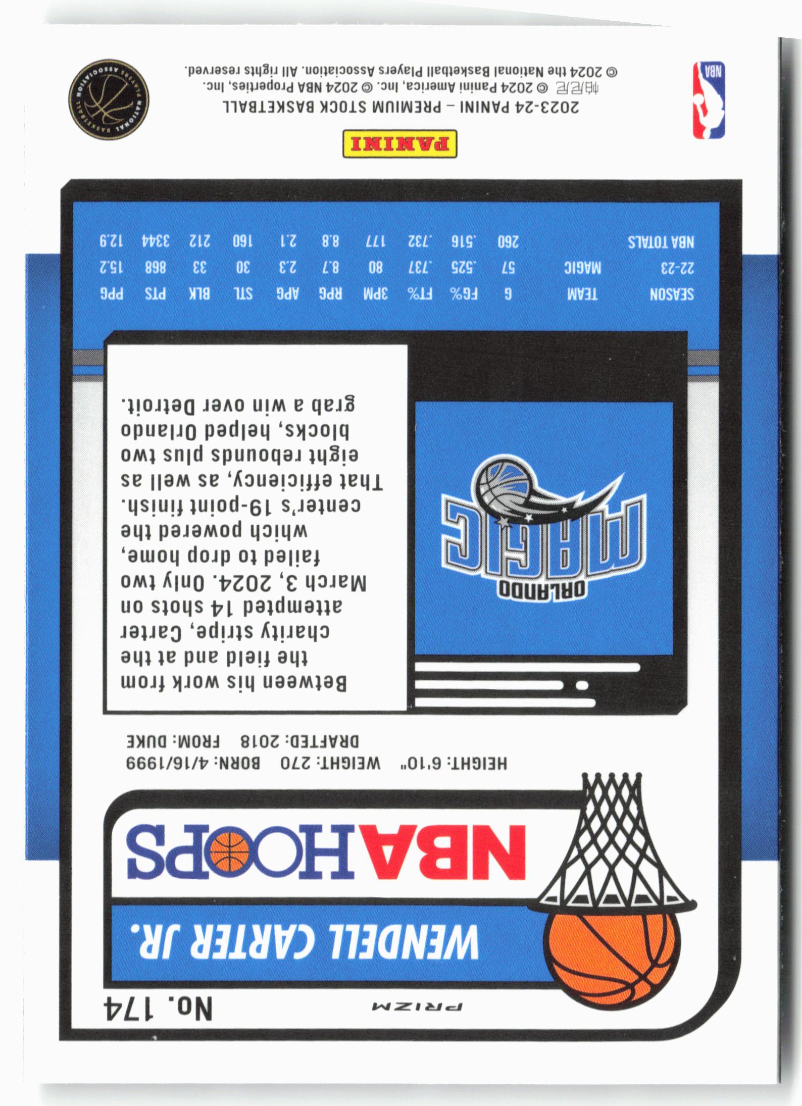 2023-24 Panini Premium Stock #174 Wendell Carter Jr. Seismic Prizm