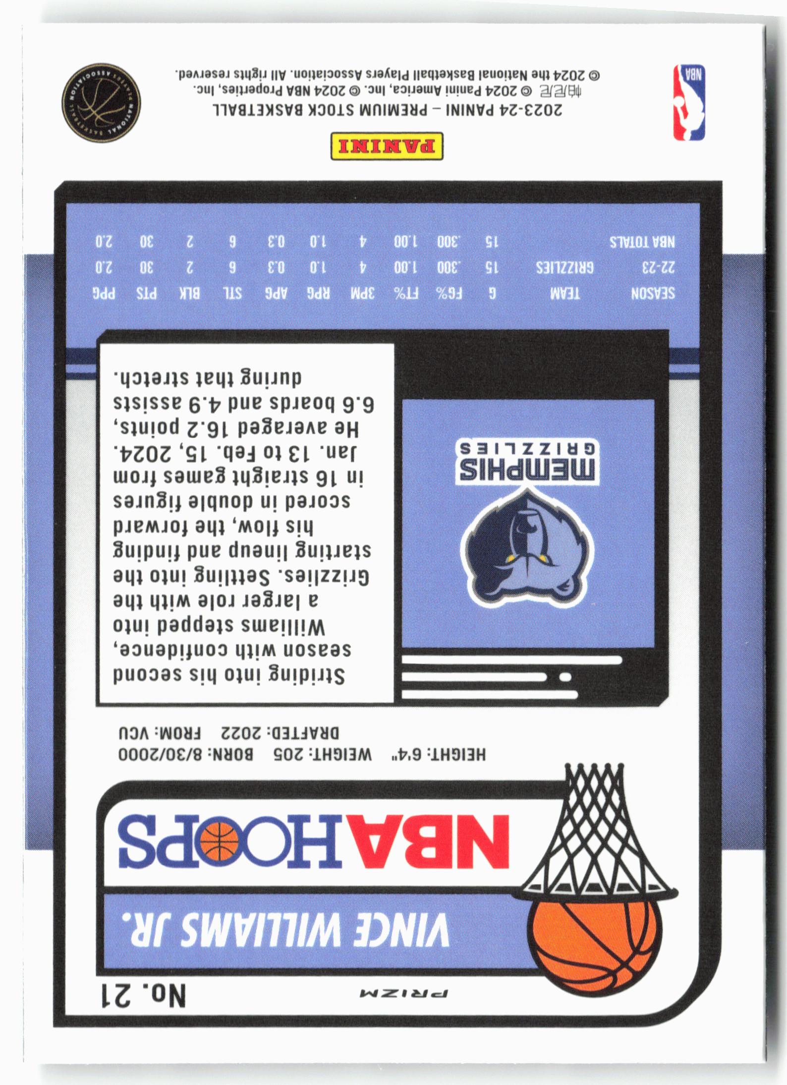 2023-24 Panini Premium Stock #21 Vince Williams Jr. Seismic Prizm