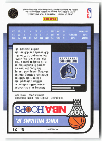 2023-24 Panini Premium Stock #21 Vince Williams Jr. Seismic Prizm