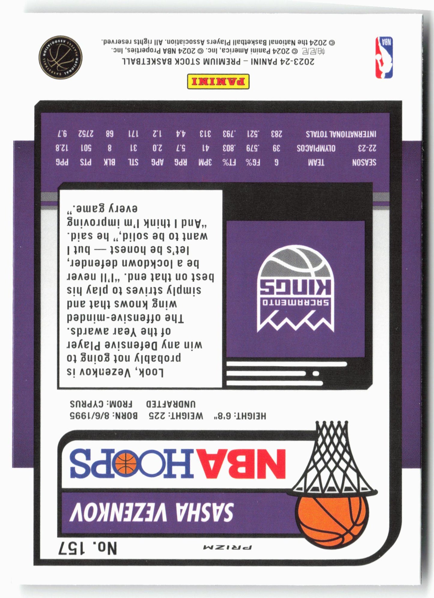 2023-24 Panini Premium Stock #157 Sasha Vezenkov Silver Prizm