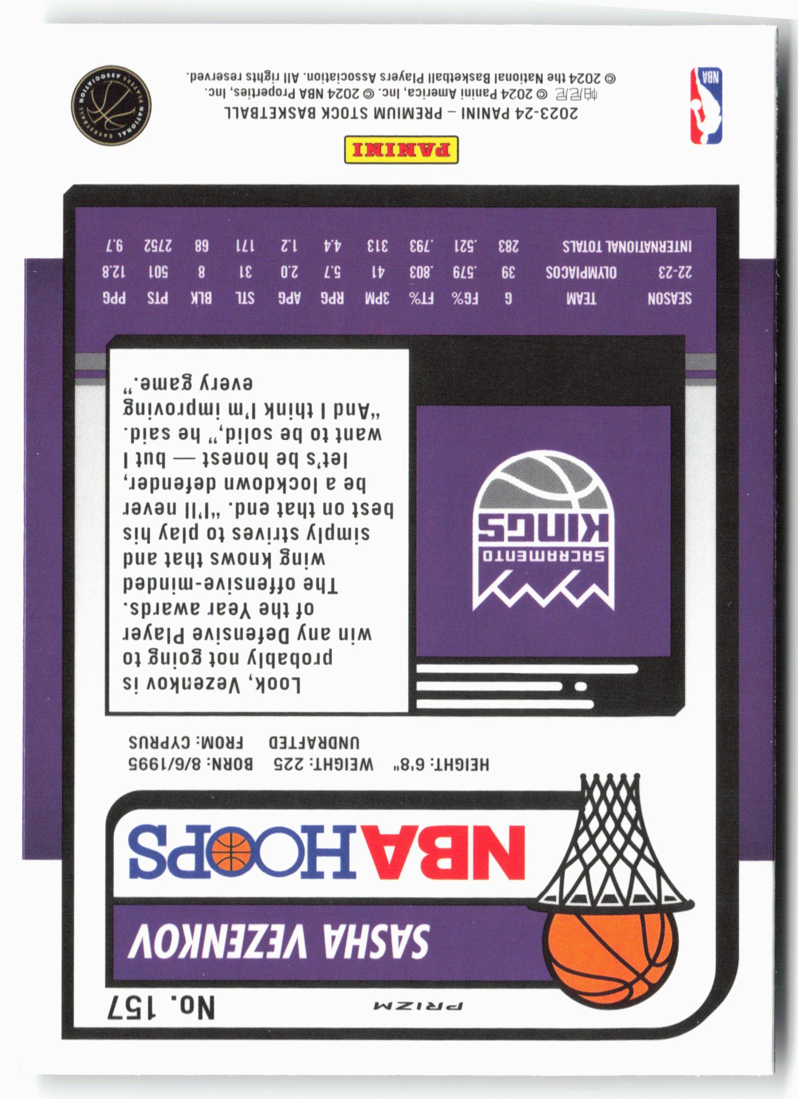 2023-24 Panini Premium Stock #157 Sasha Vezenkov Silver Prizm