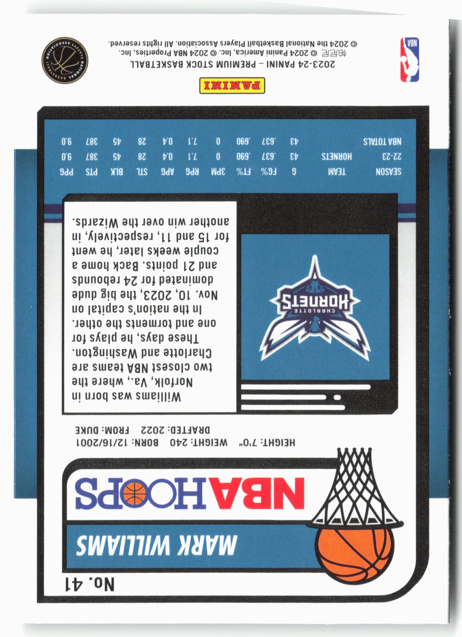 2023-24 Panini Premium Stock #41 Mark Williams