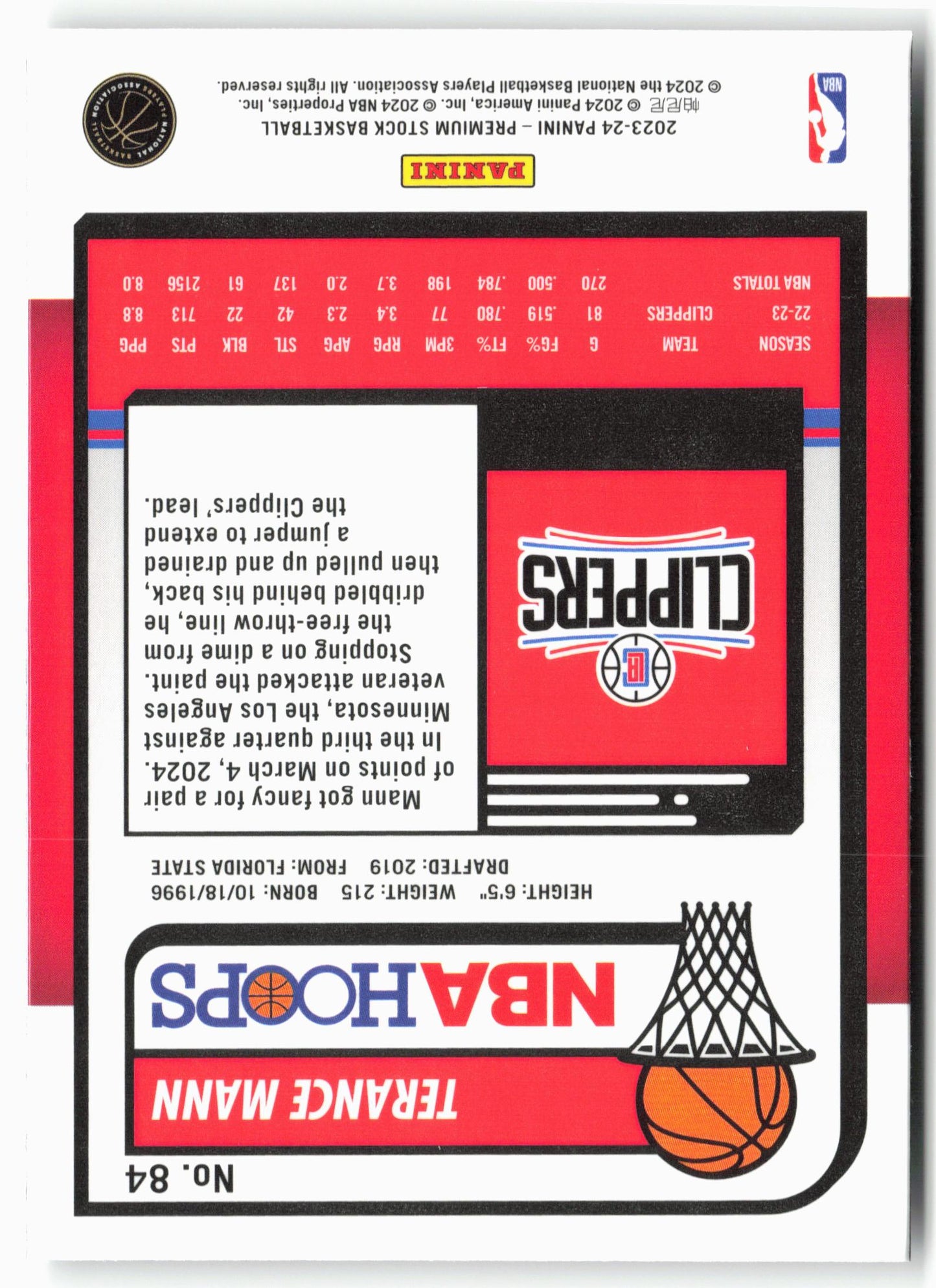 2023-24 Panini Premium Stock #84 Terance Mann