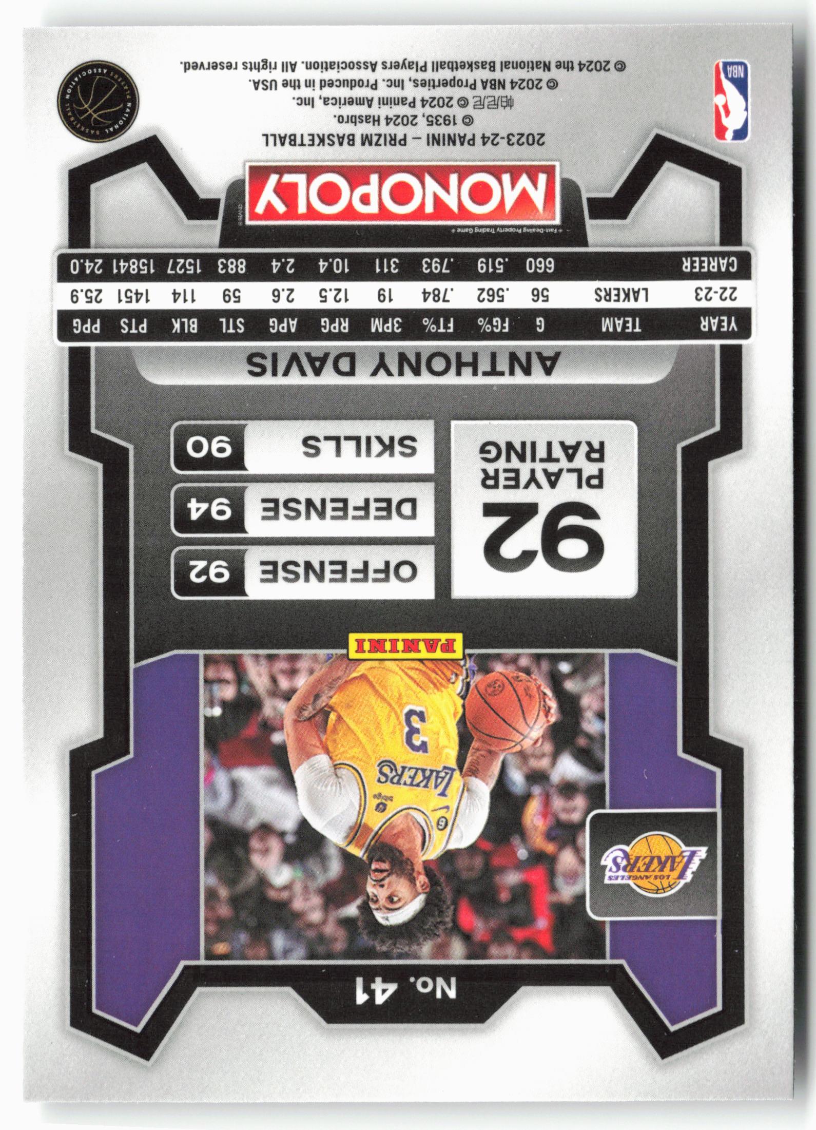 2023-24 Panini Prizm Monopoly #41 Anthony Davis