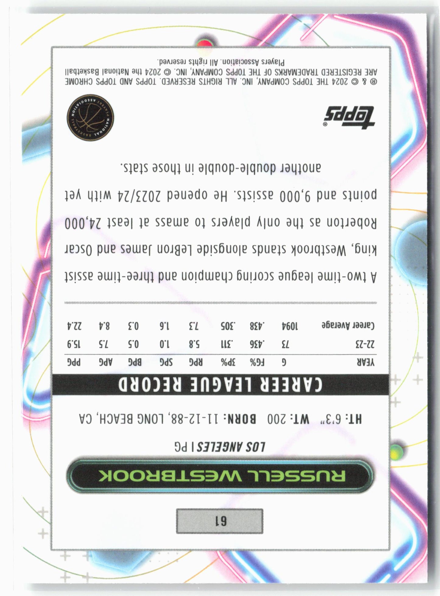 2023-24 Topps Chrome Cosmic #61 Russell Westbrook