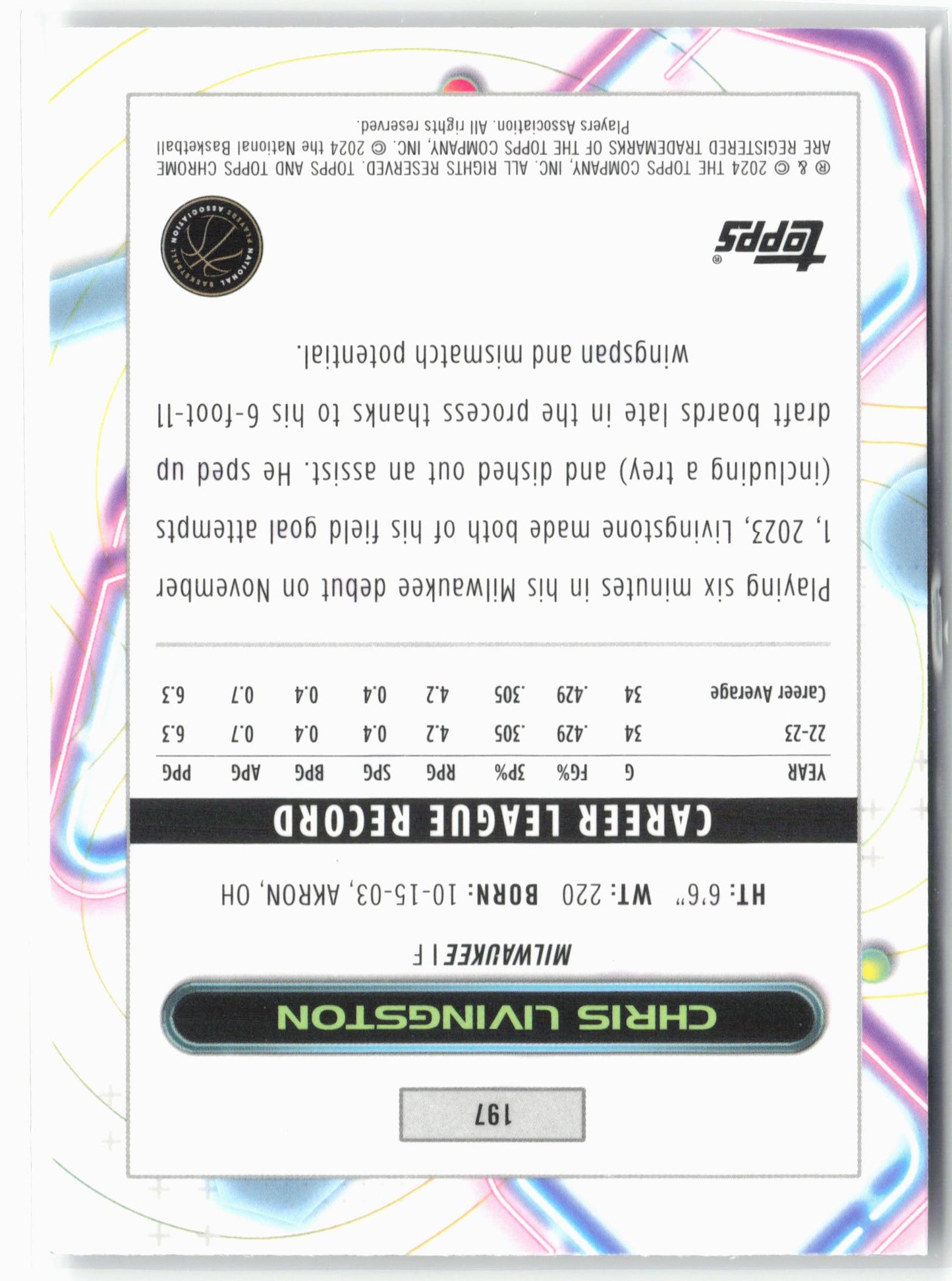 2023-24 Topps Chrome Cosmic #197 Chris Livingston