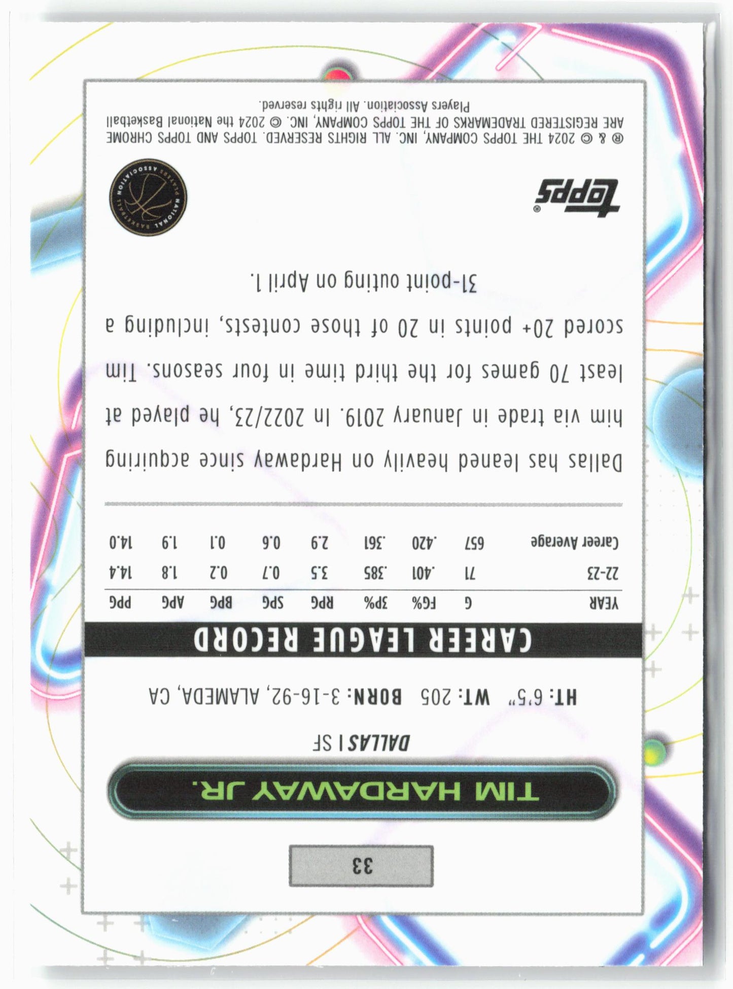 2023-24 Topps Chrome Cosmic #33 Tim Hardaway Jr.