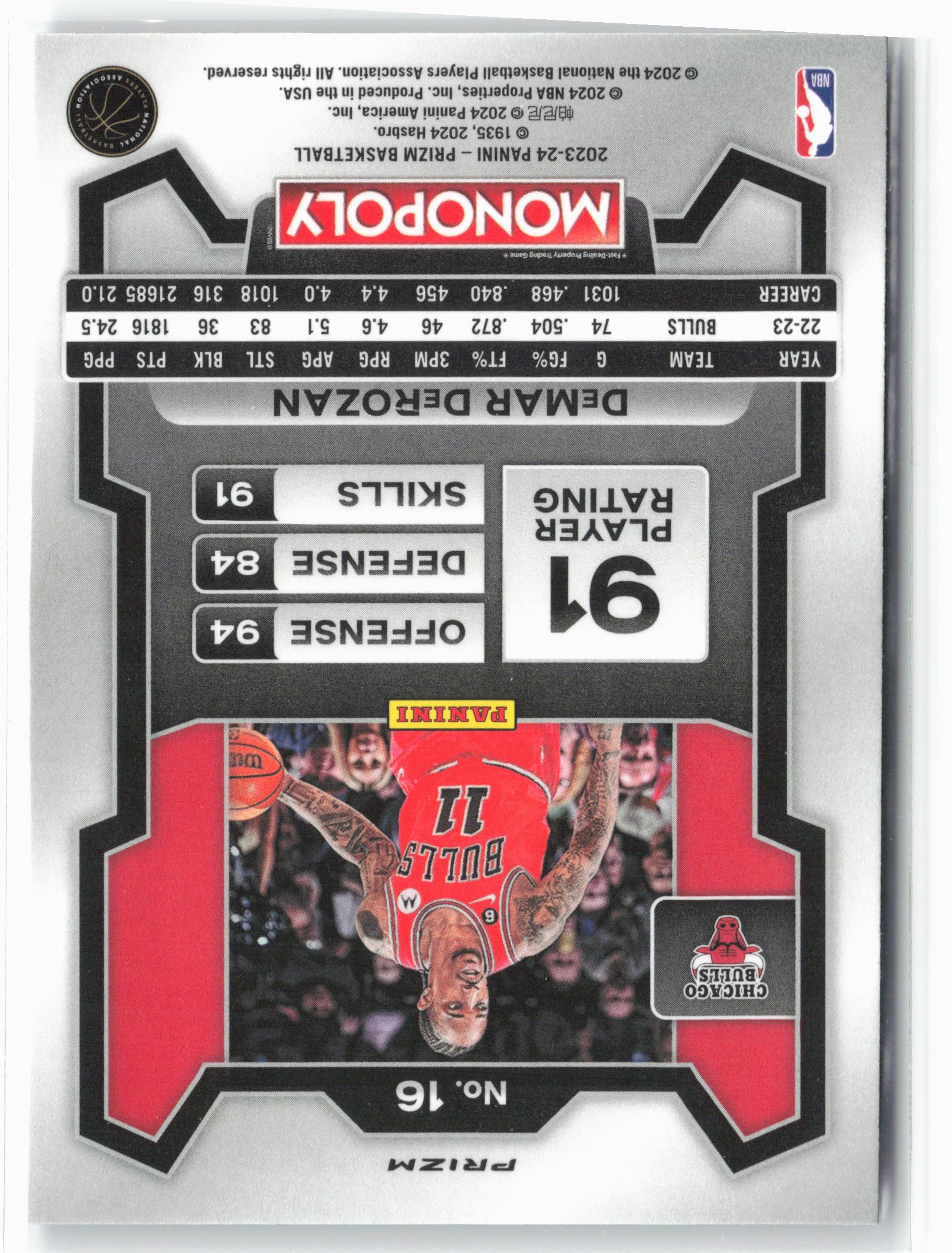2023-24 Panini Prizm Monopoly #16 DeMar DeRozan Purple