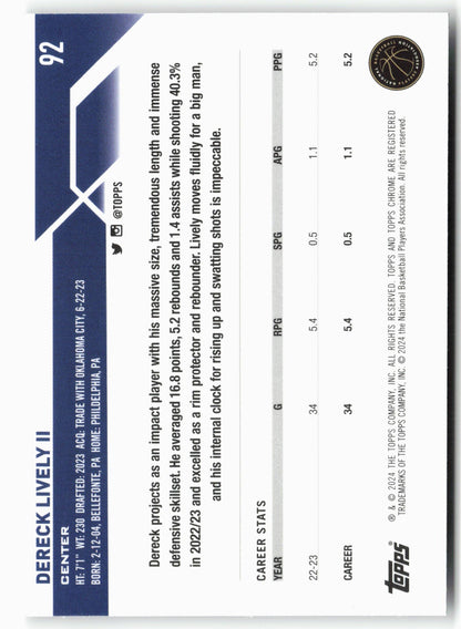 2023-24 Topps Chrome #92 Dereck Lively II