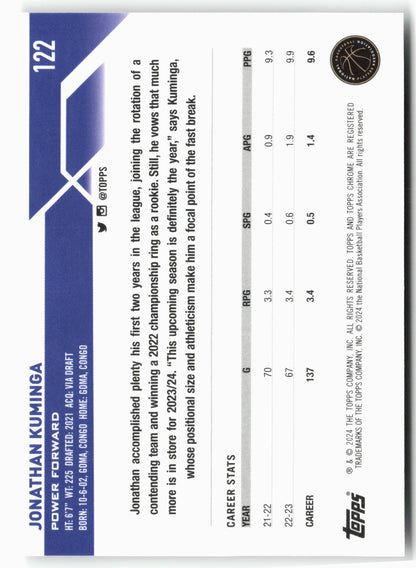 2023-24 Topps Chrome #122 Jonathan Kuminga