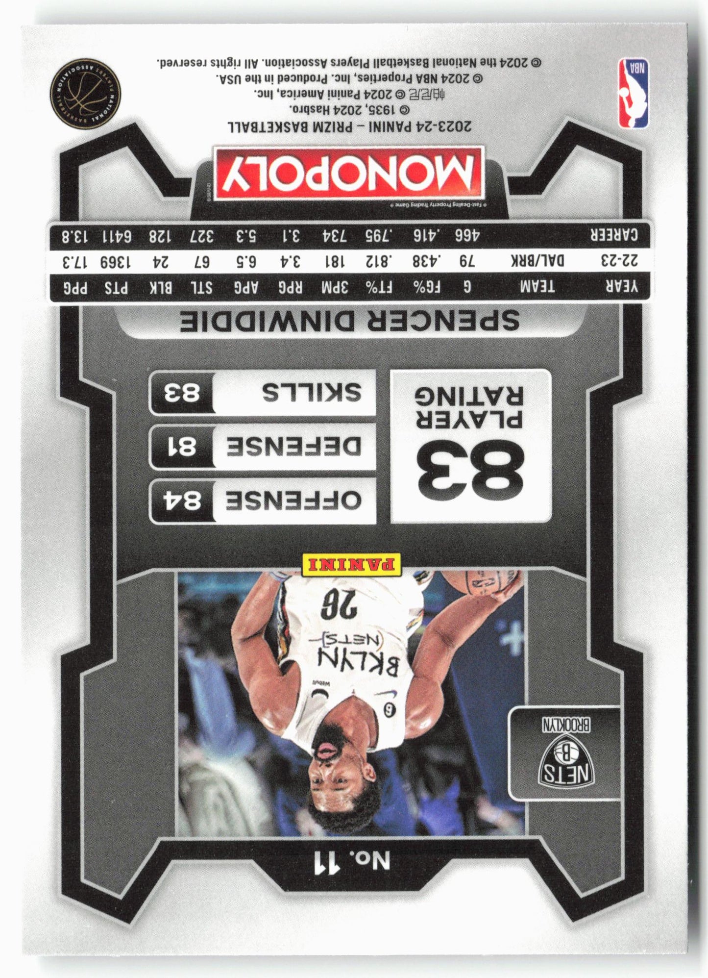 2023-24 Panini Prizm Monopoly #11 Spencer Dinwiddie
