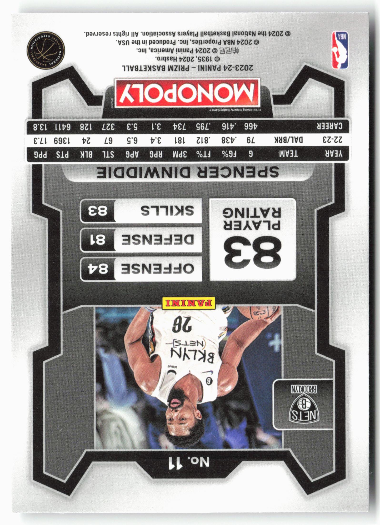 2023-24 Panini Prizm Monopoly #11 Spencer Dinwiddie