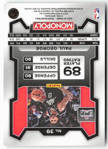 
2023-24 Panini Prizm Monopoly #39 Paul George