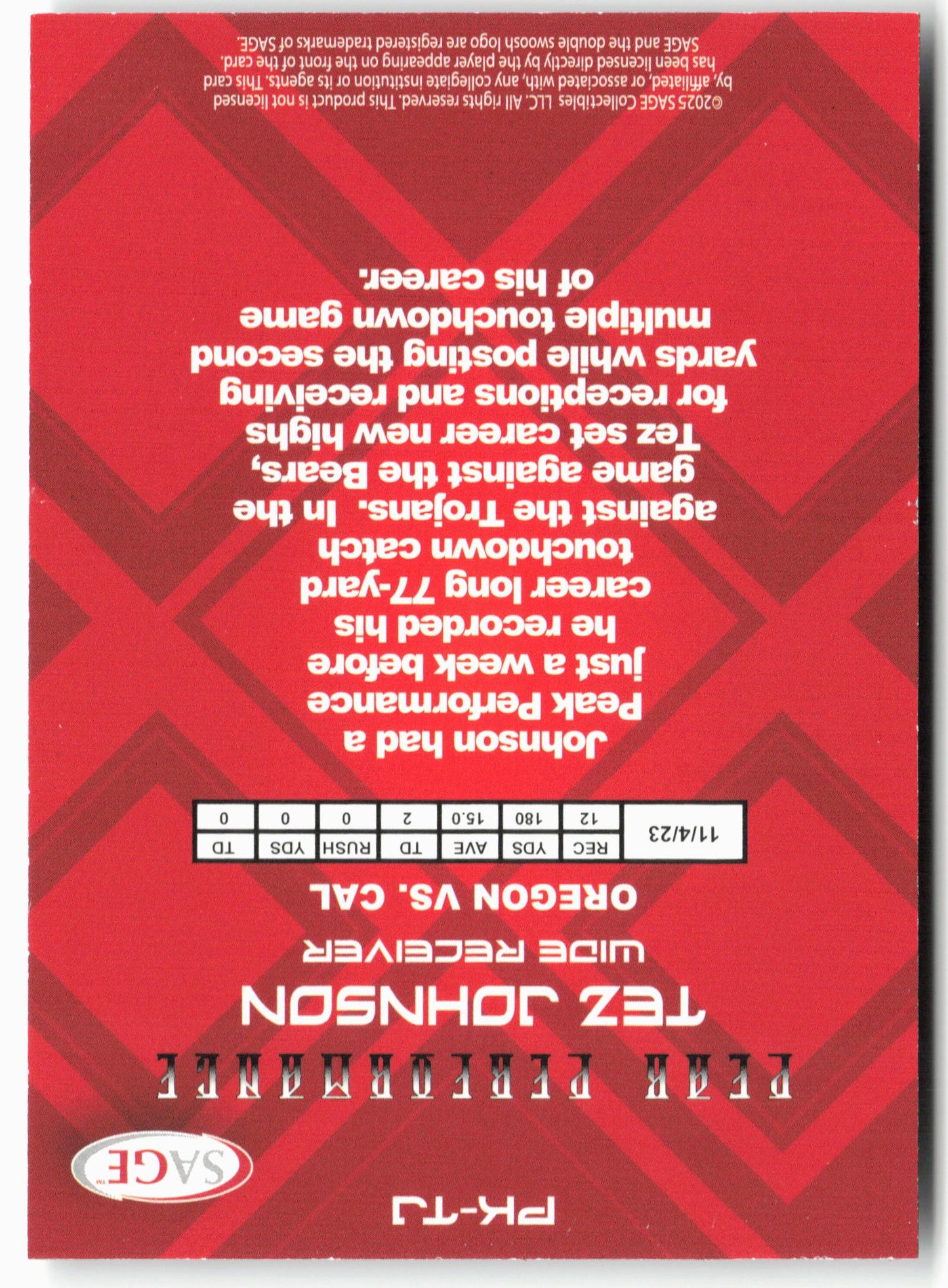 2025 SAGE HIT Low Series #PK-TJ Tez Johnson Peak Performance Silver