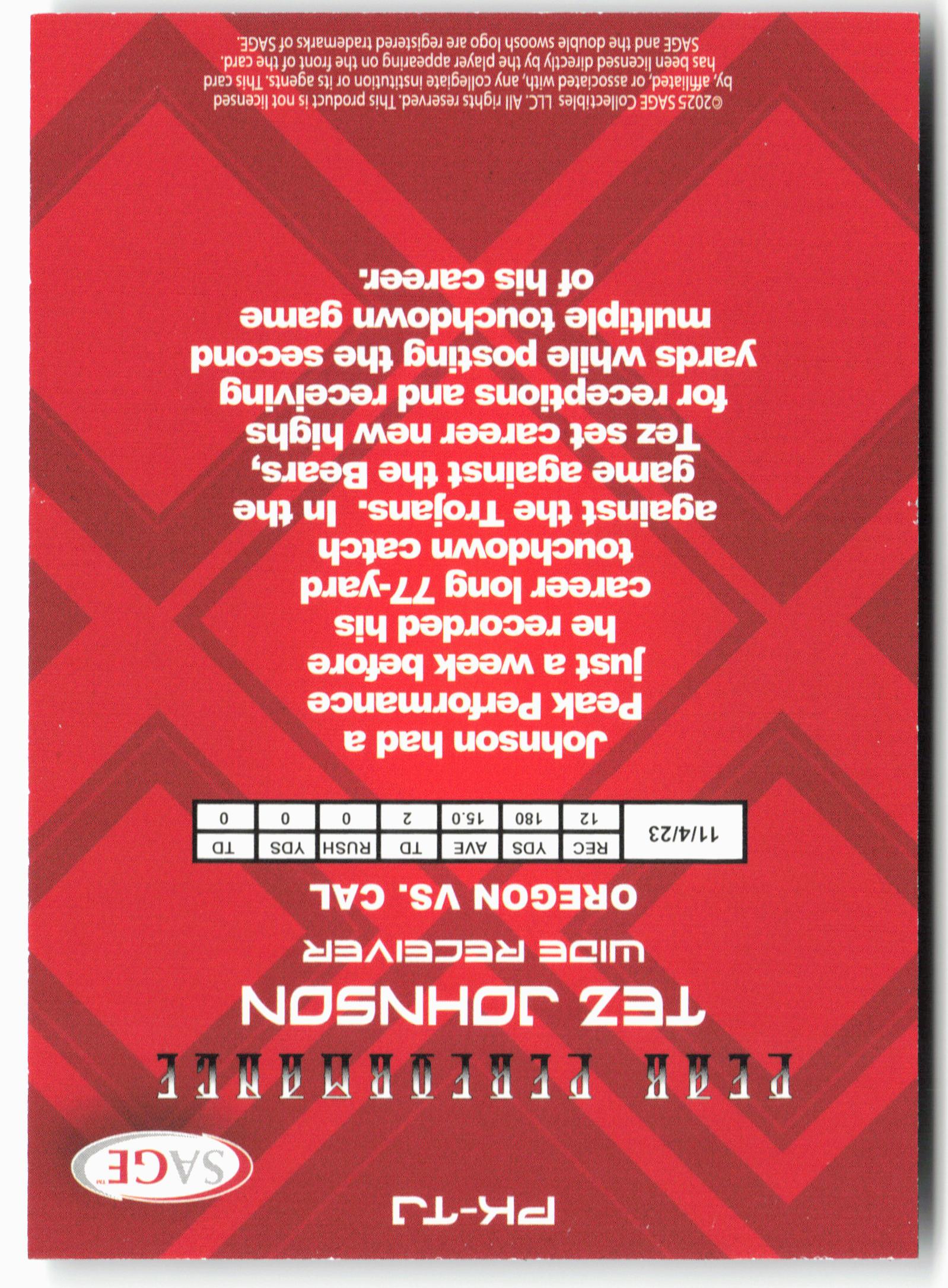 2025 SAGE HIT Low Series #PK-TJ Tez Johnson Peak Performance Silver